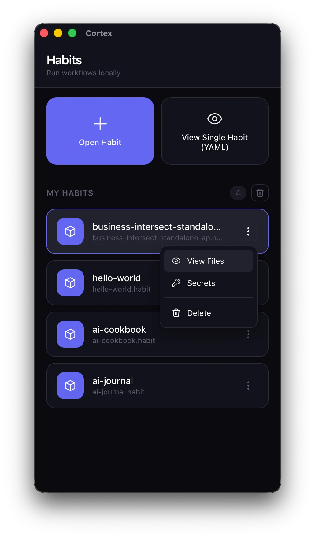 Cortex App Workflow Options