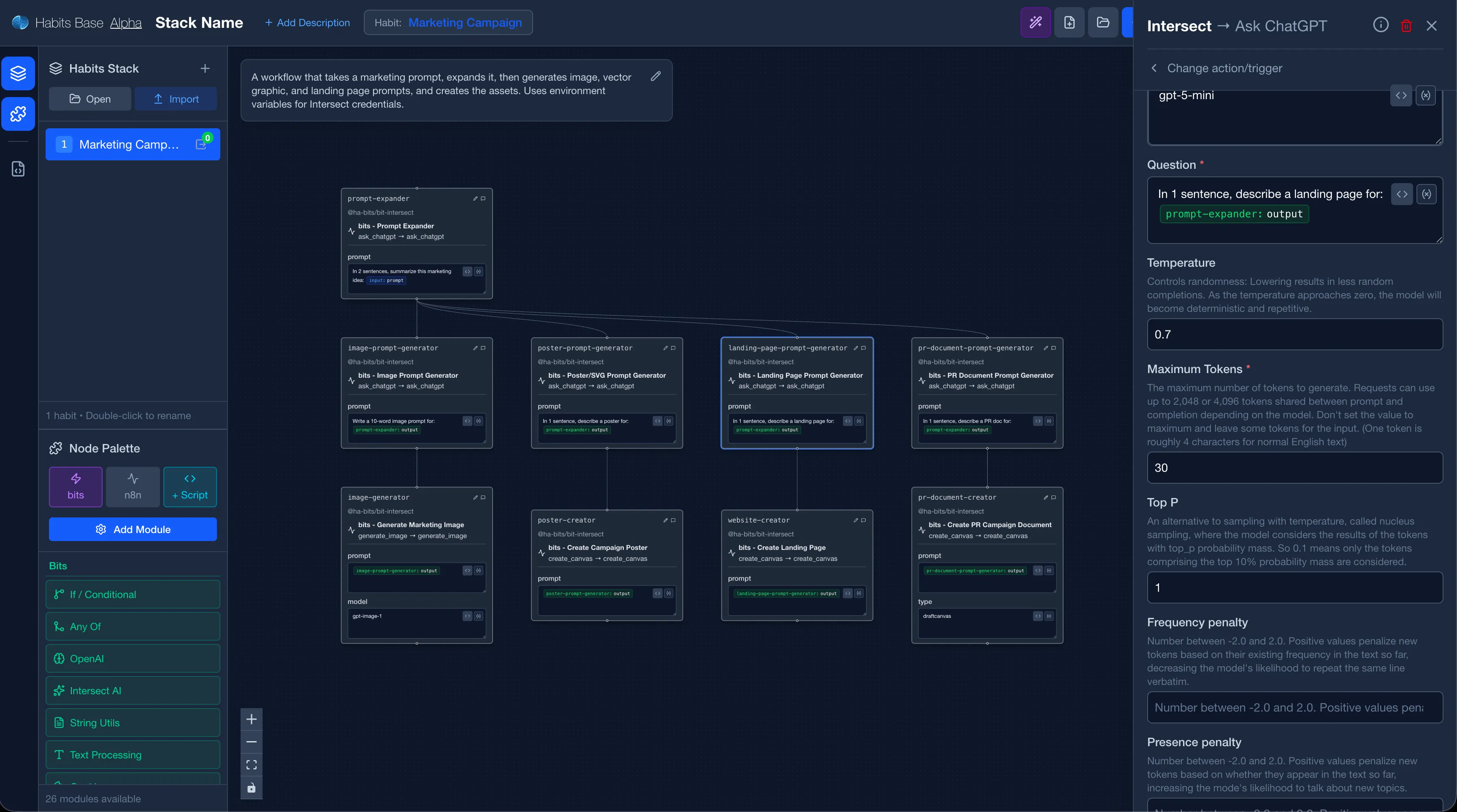 habits Base canvas, node editor with connected nodes