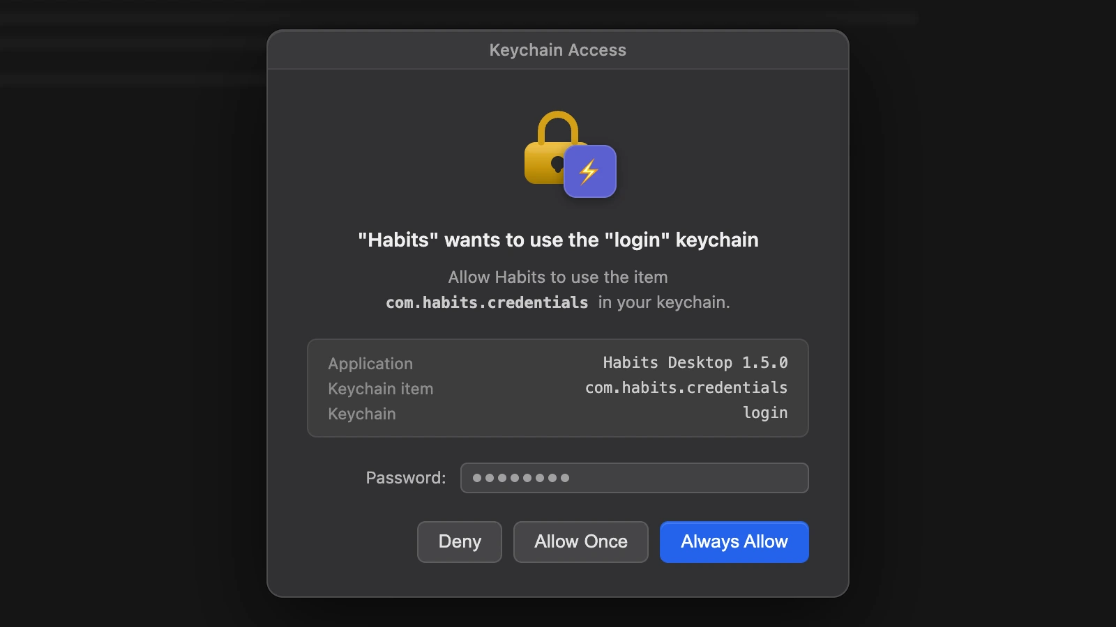 OS integration, keychain access prompt dialog