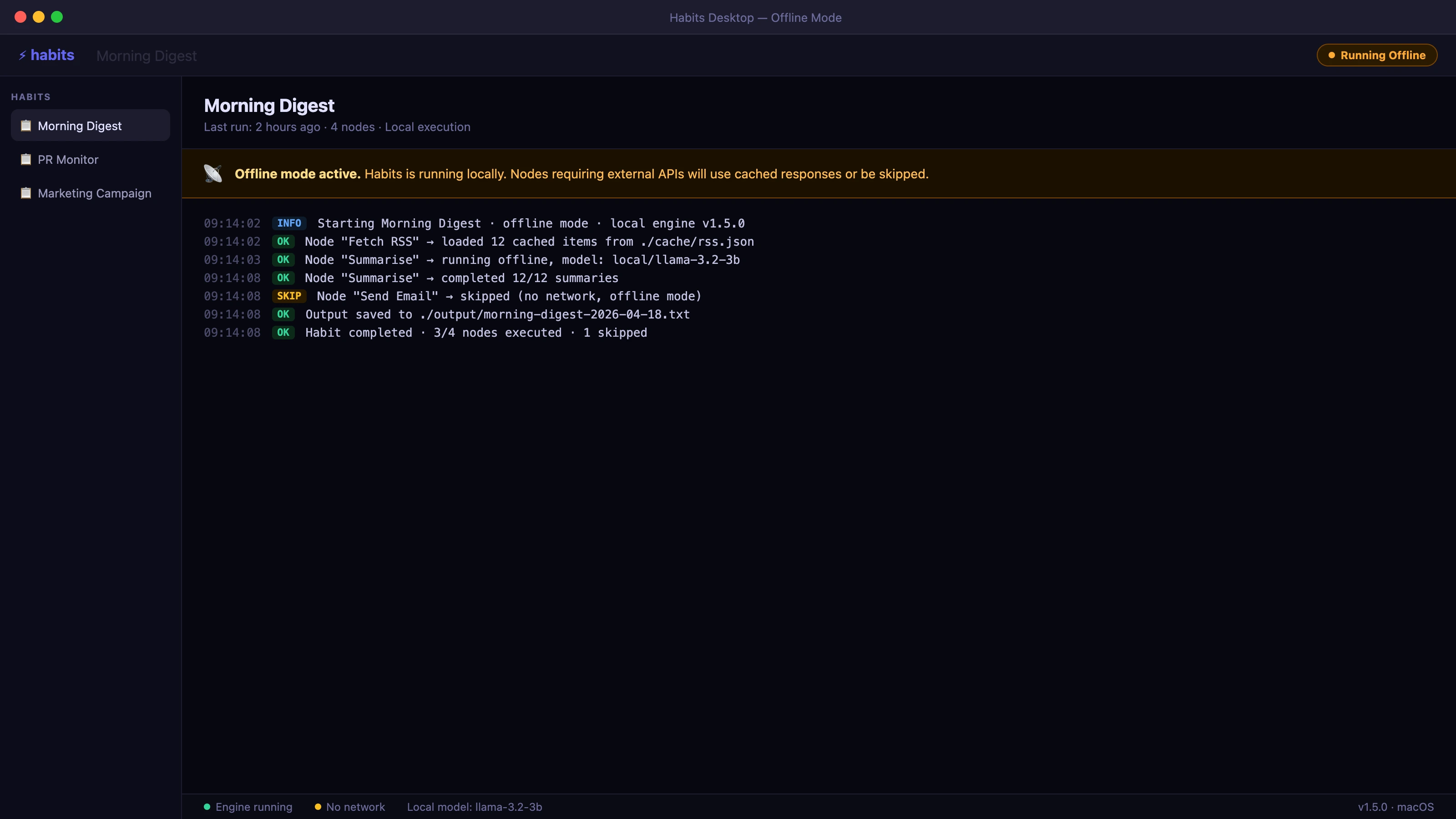 Offline mode, habit running without internet