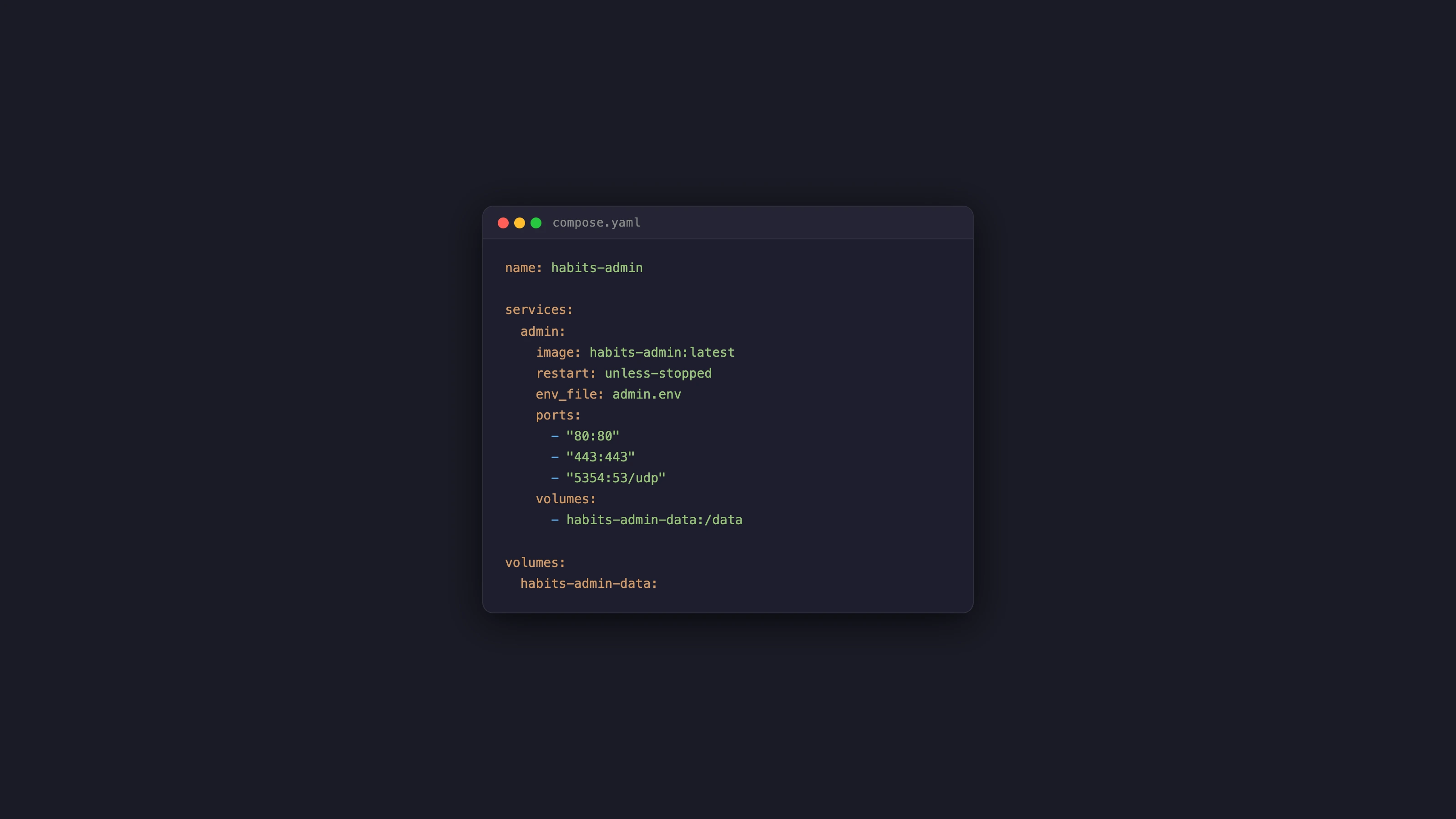 Docker compose file and service startup output