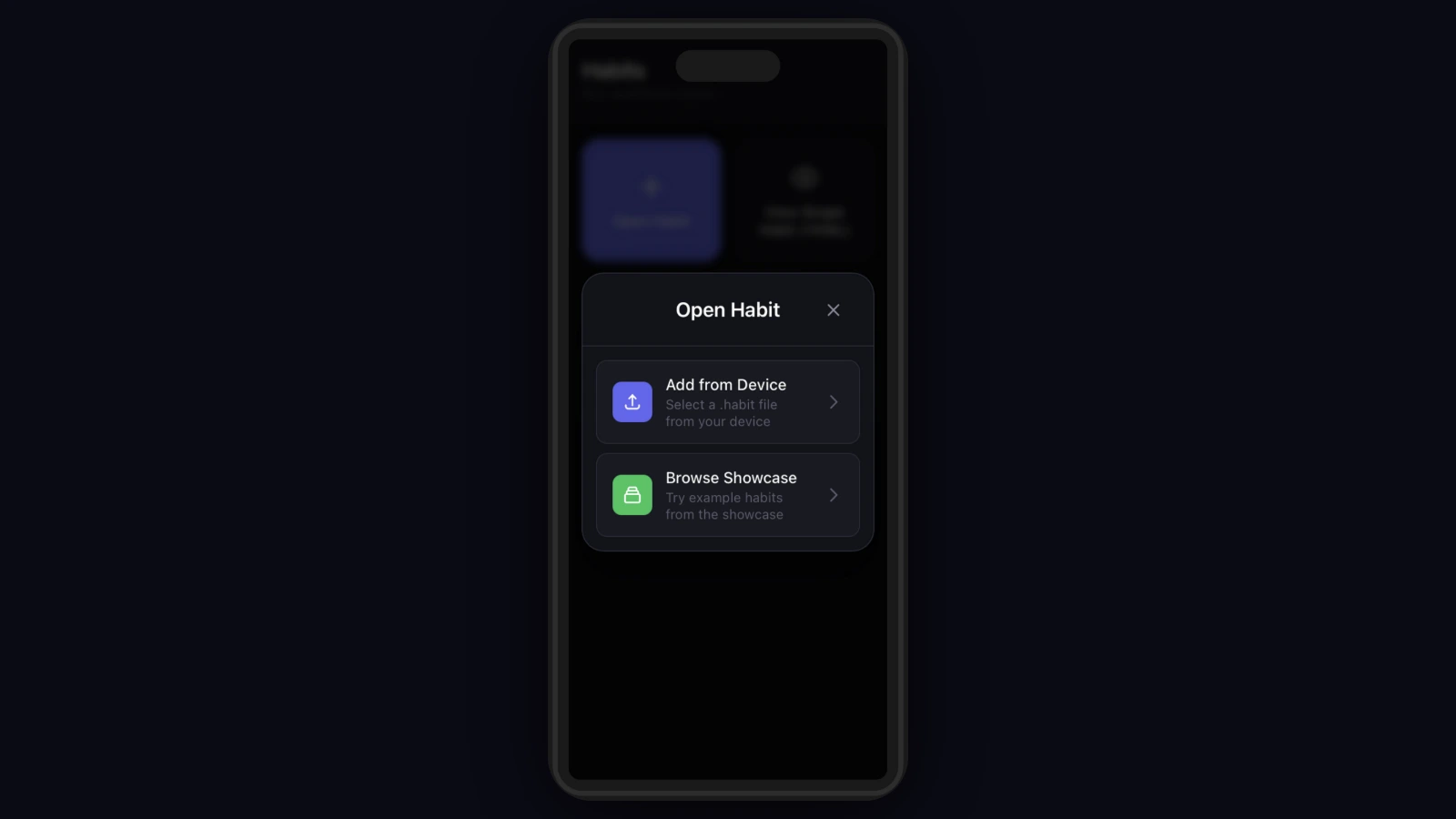 Habit detail view, inputs, trigger, and run button