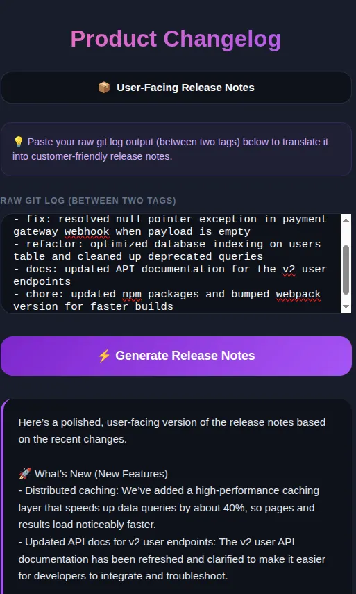 Product Changelog