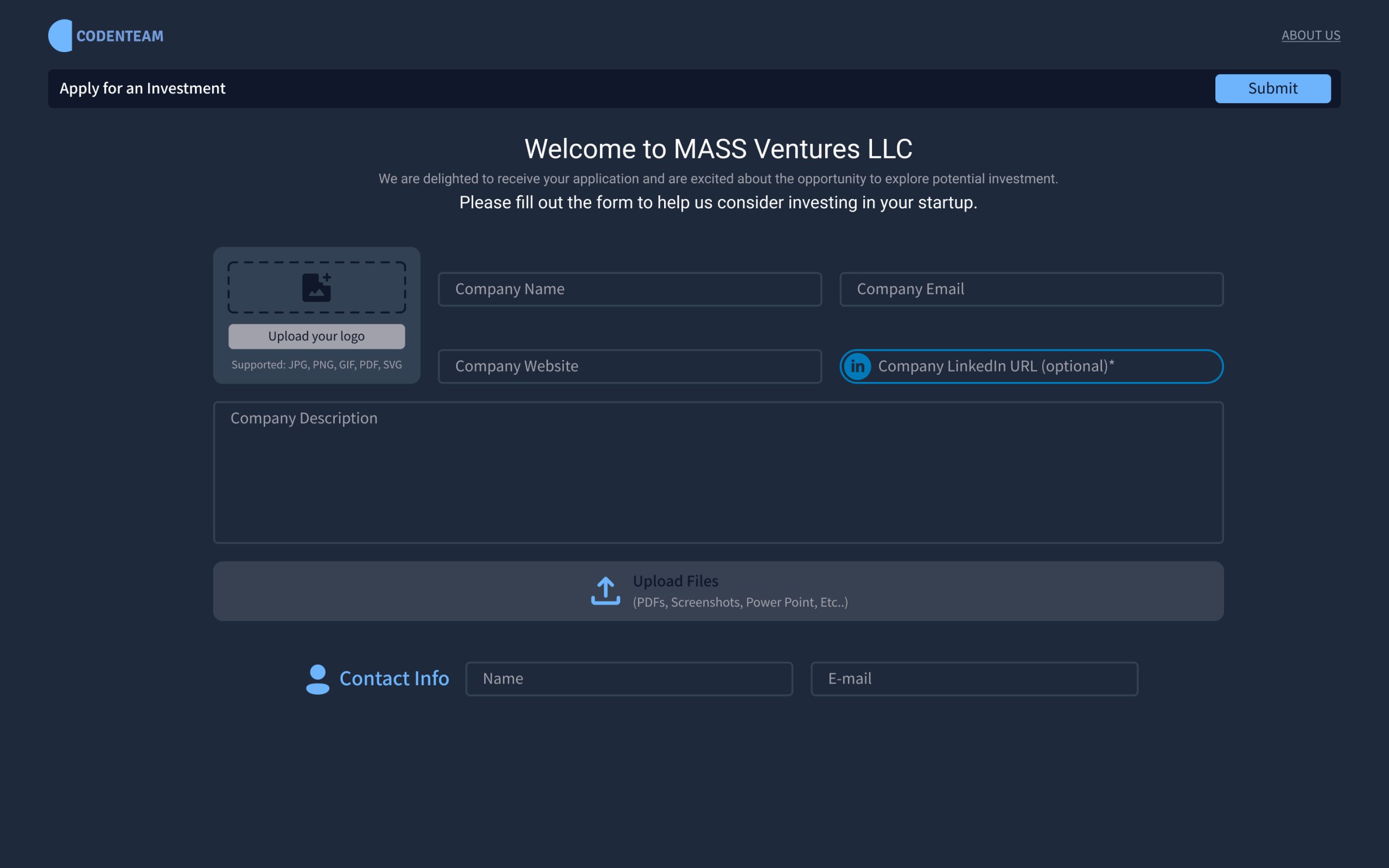 Investors Startup form